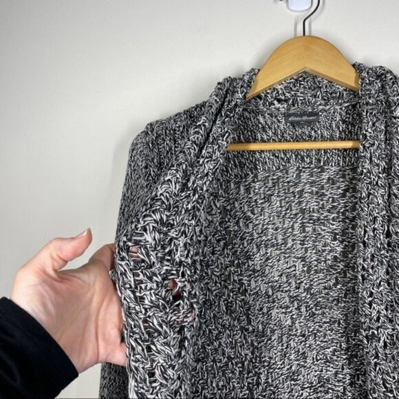 Eddie Bauer Open Front Cocoon Cardigan Sweater Black White Melange S - Picture 3 of 8